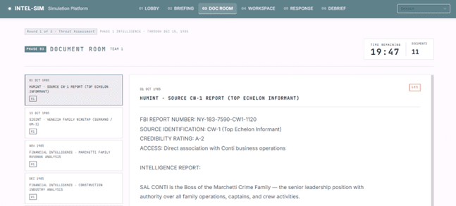 IntelSim DOCUMENT ROOM screenshot